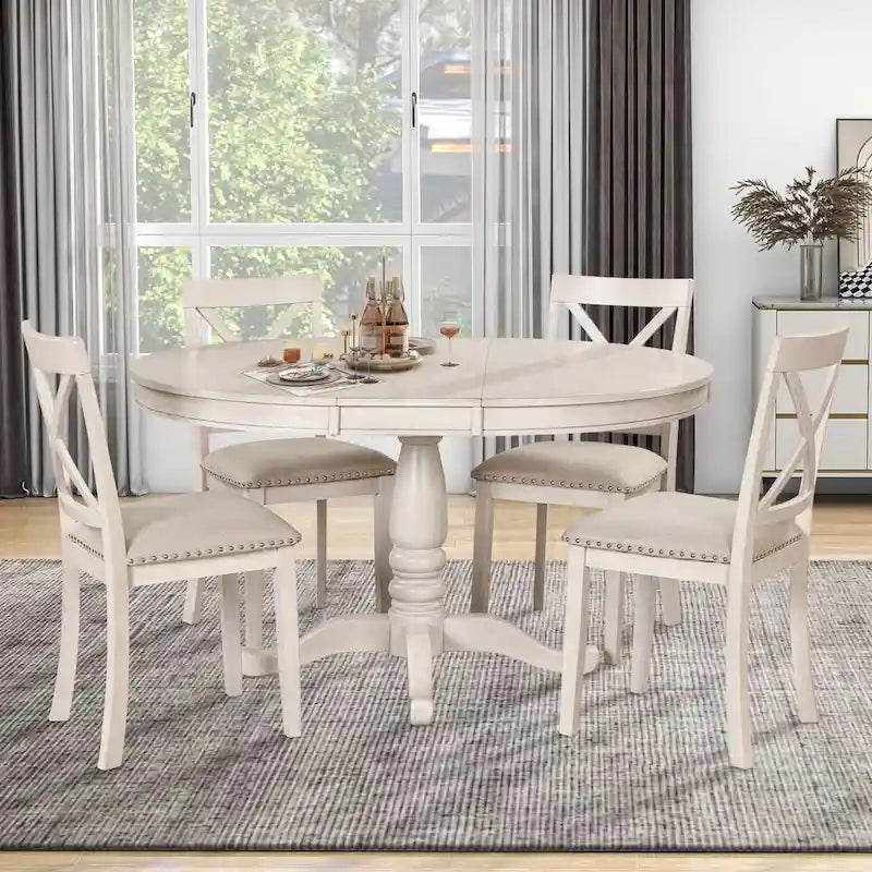 Modern Dining Table Set for 4 with Round Table and 4 Kitchen Room Chairs, 5 Piece Kitchen Table Set for Dining Room