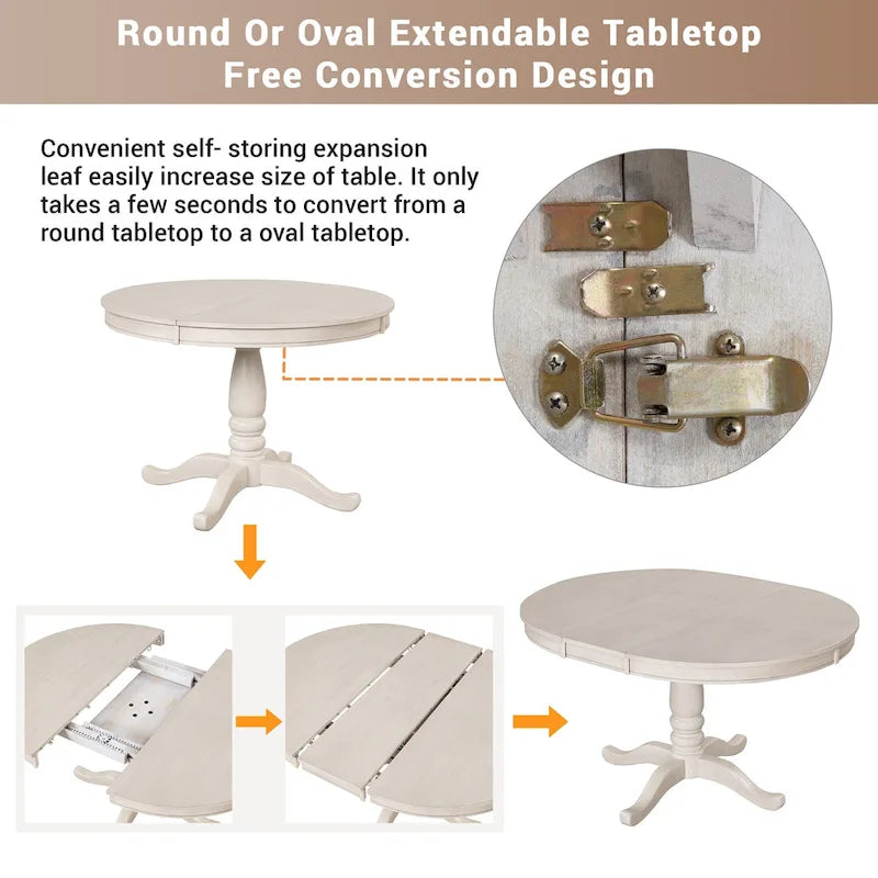 Modern Dining Table Set for 4 with Round Table and 4 Kitchen Room Chairs, 5 Piece Kitchen Table Set for Dining Room