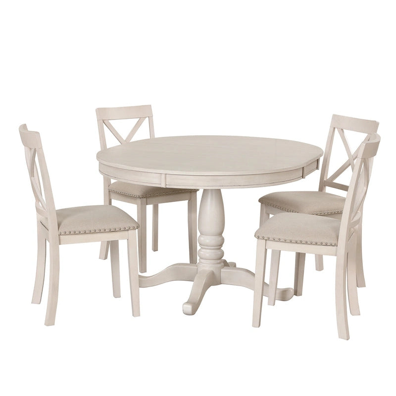 Modern Dining Table Set for 4 with Round Table and 4 Kitchen Room Chairs, 5 Piece Kitchen Table Set for Dining Room
