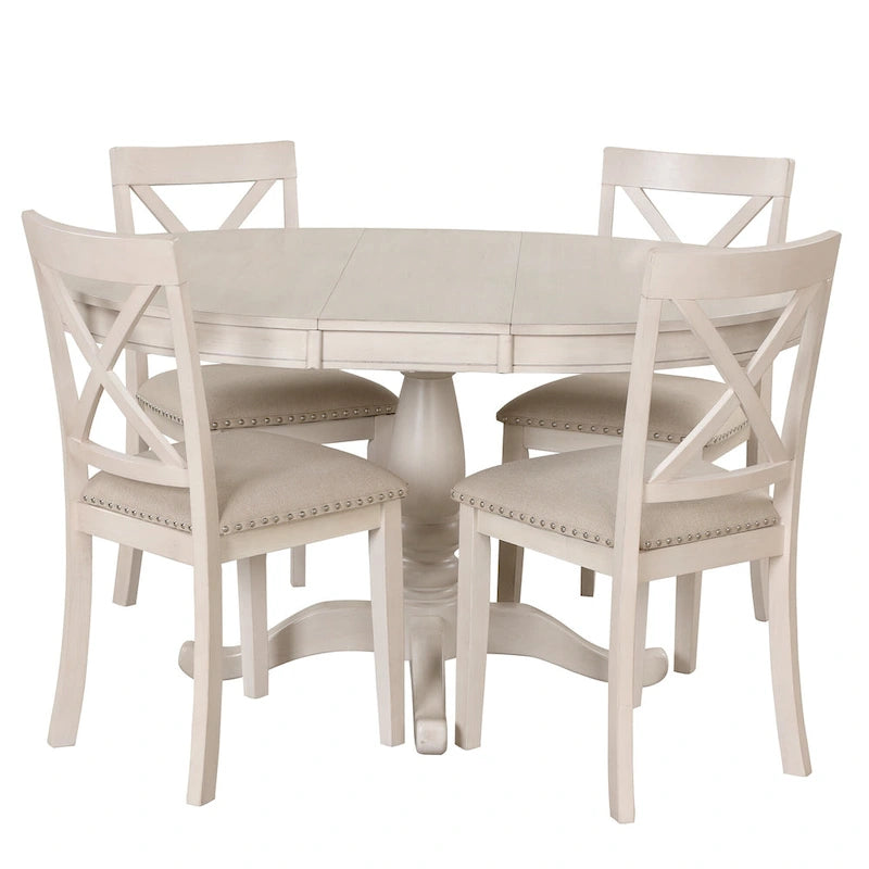 Modern Dining Table Set for 4 with Round Table and 4 Kitchen Room Chairs, 5 Piece Kitchen Table Set for Dining Room