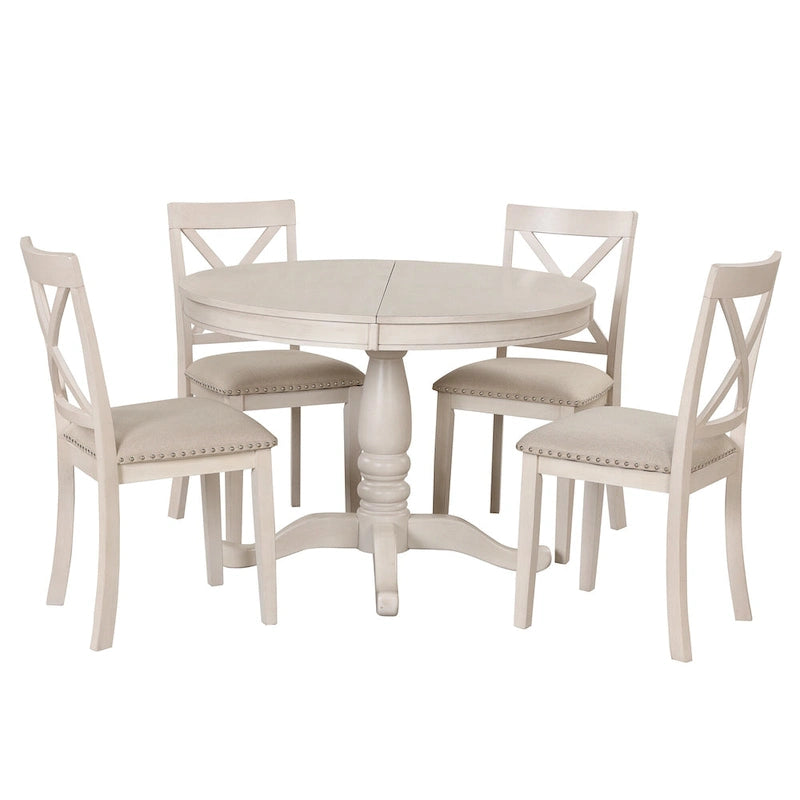 Modern Dining Table Set for 4 with Round Table and 4 Kitchen Room Chairs, 5 Piece Kitchen Table Set for Dining Room