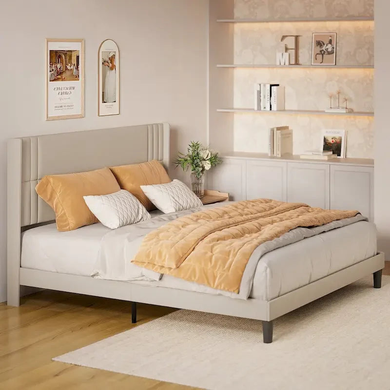 Twin/Full/Queen/King Bed Frame with Wingback Headboard, Upholstered Platform Bed