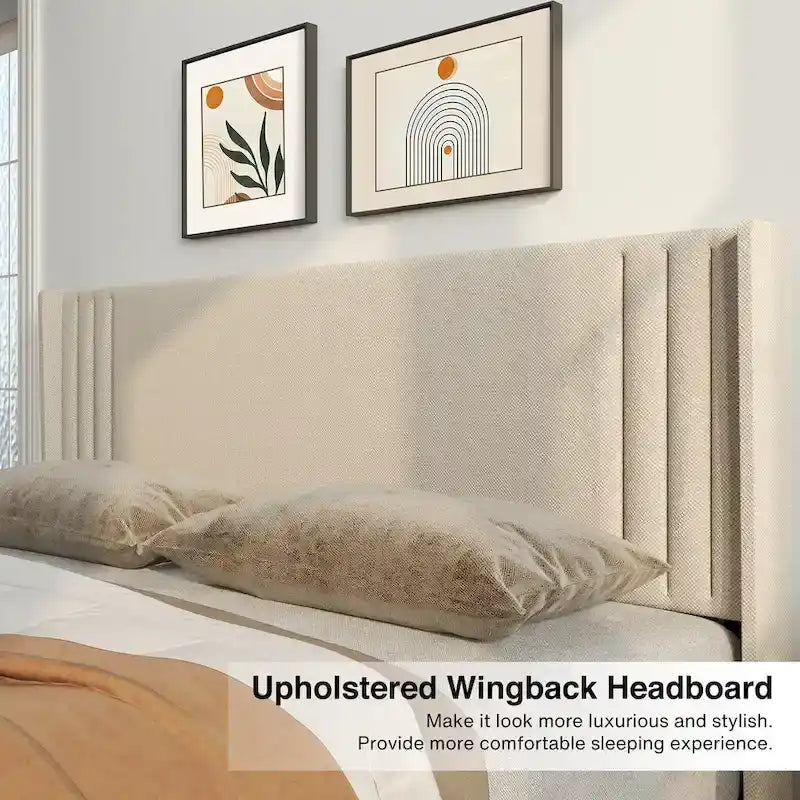 Twin/Full/Queen/King Bed Frame with Wingback Headboard, Upholstered Platform Bed