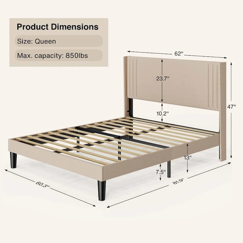 Twin/Full/Queen/King Bed Frame with Wingback Headboard, Upholstered Platform Bed