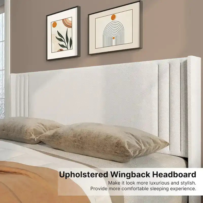 Twin/Full/Queen/King Bed Frame with Wingback Headboard, Upholstered Platform Bed
