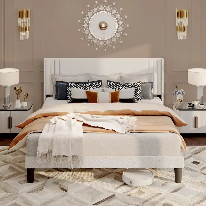 Twin/Full/Queen/King Bed Frame with Wingback Headboard, Upholstered Platform Bed