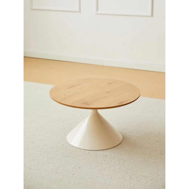 Modern Simple Coffee Table Round Coffee Table with Double Cone Table Frame Carbon Steel Coffee Table Base, for Living Room