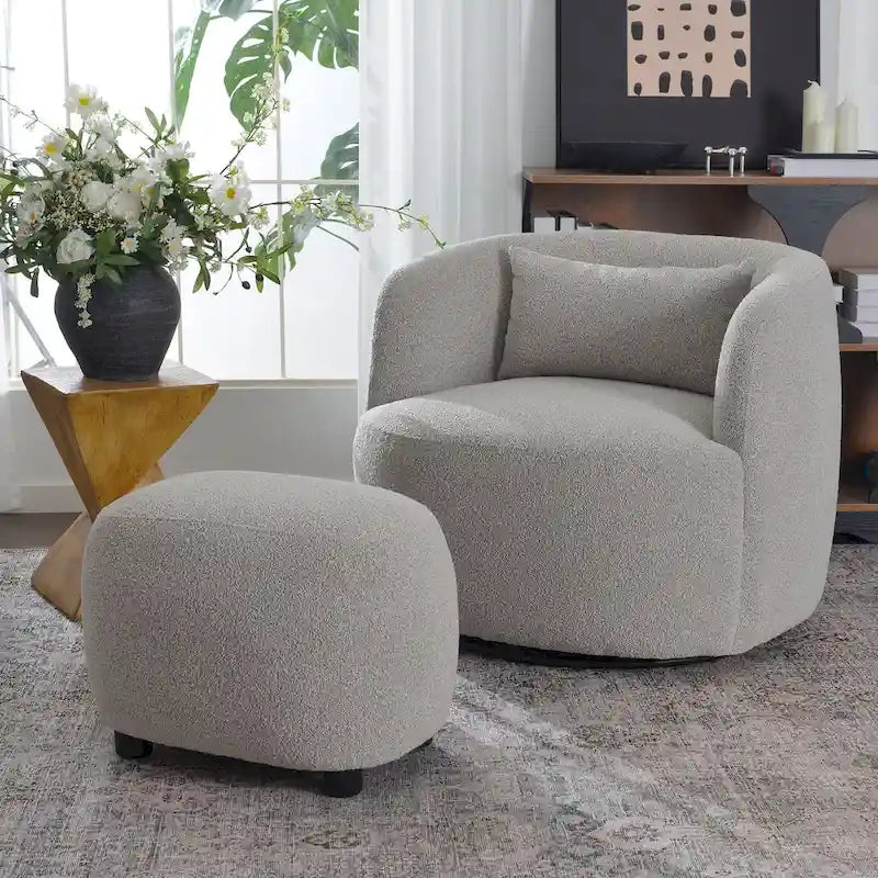 KINWELL 23  Wide Boucle Upholstered Footstool Ottoman Sofa Chair Footrest