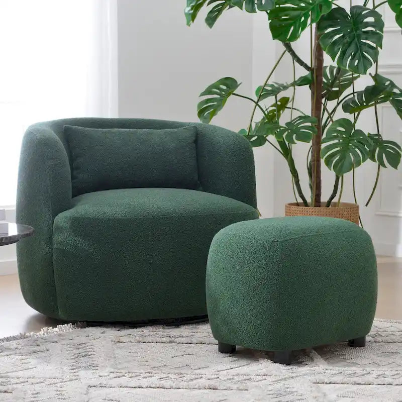 KINWELL 23  Wide Boucle Upholstered Footstool Ottoman Sofa Chair Footrest