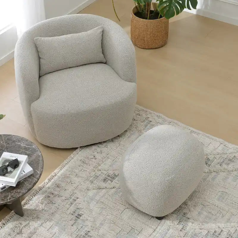 KINWELL 23  Wide Boucle Upholstered Footstool Ottoman Sofa Chair Footrest