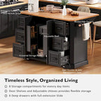 56  Kitchen Island With Drop Leaf, Rolling Kitchen Cart On Wheels, Rolling Kitchen Table with Drawers