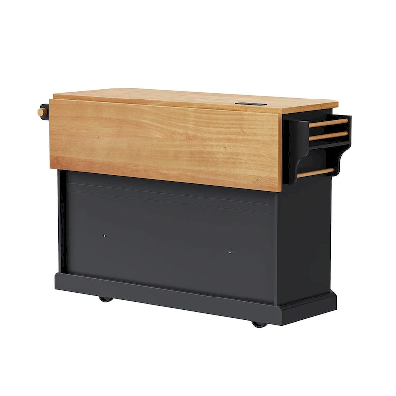 56  Kitchen Island With Drop Leaf, Rolling Kitchen Cart On Wheels, Rolling Kitchen Table with Drawers