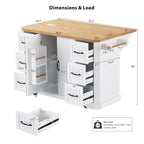 56  Kitchen Island With Drop Leaf, Rolling Kitchen Cart On Wheels, Rolling Kitchen Table with Drawers