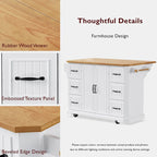 56  Kitchen Island With Drop Leaf, Rolling Kitchen Cart On Wheels, Rolling Kitchen Table with Drawers