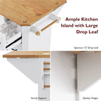 56  Kitchen Island With Drop Leaf, Rolling Kitchen Cart On Wheels, Rolling Kitchen Table with Drawers