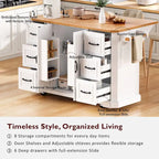 56  Kitchen Island With Drop Leaf, Rolling Kitchen Cart On Wheels, Rolling Kitchen Table with Drawers