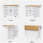 56  Kitchen Island With Drop Leaf, Rolling Kitchen Cart On Wheels, Rolling Kitchen Table with Drawers