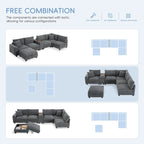 140 Corduroy U-Shaped Modular Sectional Sofa with Storage Ottoman & Console,and USB Charger, Cup Holders & 30 Wide Seats