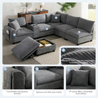 140 Corduroy U-Shaped Modular Sectional Sofa with Storage Ottoman & Console,and USB Charger, Cup Holders & 30 Wide Seats