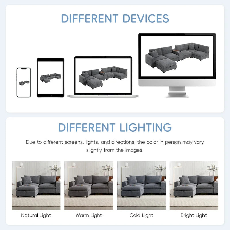 140 Corduroy U-Shaped Modular Sectional Sofa with Storage Ottoman & Console,and USB Charger, Cup Holders & 30 Wide Seats