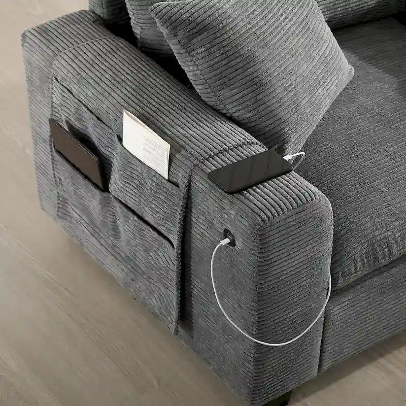 140 Corduroy U-Shaped Modular Sectional Sofa with Storage Ottoman & Console,and USB Charger, Cup Holders & 30 Wide Seats