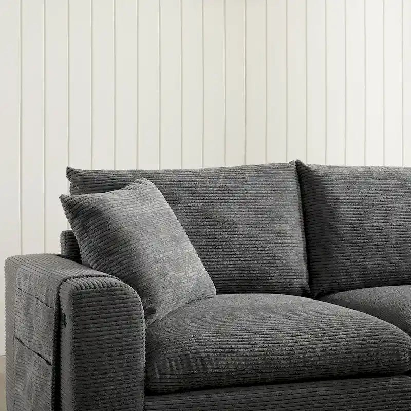 140 Corduroy U-Shaped Modular Sectional Sofa with Storage Ottoman & Console,and USB Charger, Cup Holders & 30 Wide Seats