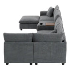 140 Corduroy U-Shaped Modular Sectional Sofa with Storage Ottoman & Console,and USB Charger, Cup Holders & 30 Wide Seats