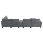 140 Corduroy U-Shaped Modular Sectional Sofa with Storage Ottoman & Console,and USB Charger, Cup Holders & 30 Wide Seats