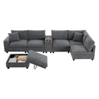 140 Corduroy U-Shaped Modular Sectional Sofa with Storage Ottoman & Console,and USB Charger, Cup Holders & 30 Wide Seats