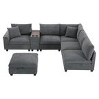 140 Corduroy U-Shaped Modular Sectional Sofa with Storage Ottoman & Console,and USB Charger, Cup Holders & 30 Wide Seats