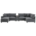 140 Corduroy U-Shaped Modular Sectional Sofa with Storage Ottoman & Console,and USB Charger, Cup Holders & 30 Wide Seats