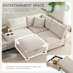 140 Corduroy U-Shaped Modular Sectional Sofa with Storage Ottoman & Console,and USB Charger, Cup Holders & 30 Wide Seats