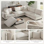 140 Corduroy U-Shaped Modular Sectional Sofa with Storage Ottoman & Console,and USB Charger, Cup Holders & 30 Wide Seats