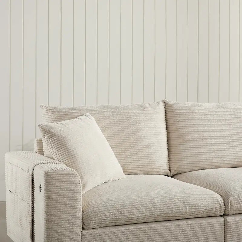 140 Corduroy U-Shaped Modular Sectional Sofa with Storage Ottoman & Console,and USB Charger, Cup Holders & 30 Wide Seats