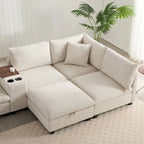 140 Corduroy U-Shaped Modular Sectional Sofa with Storage Ottoman & Console,and USB Charger, Cup Holders & 30 Wide Seats