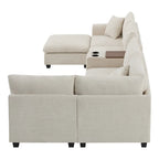 140 Corduroy U-Shaped Modular Sectional Sofa with Storage Ottoman & Console,and USB Charger, Cup Holders & 30 Wide Seats