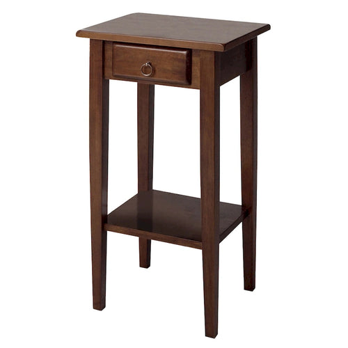 29.5  Warm Antique Walnut Accent Table with Drawer and Shelf