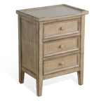 Rena End Table with 3 Drawers, 19 Inch Distressed Brown Mahogany Wood