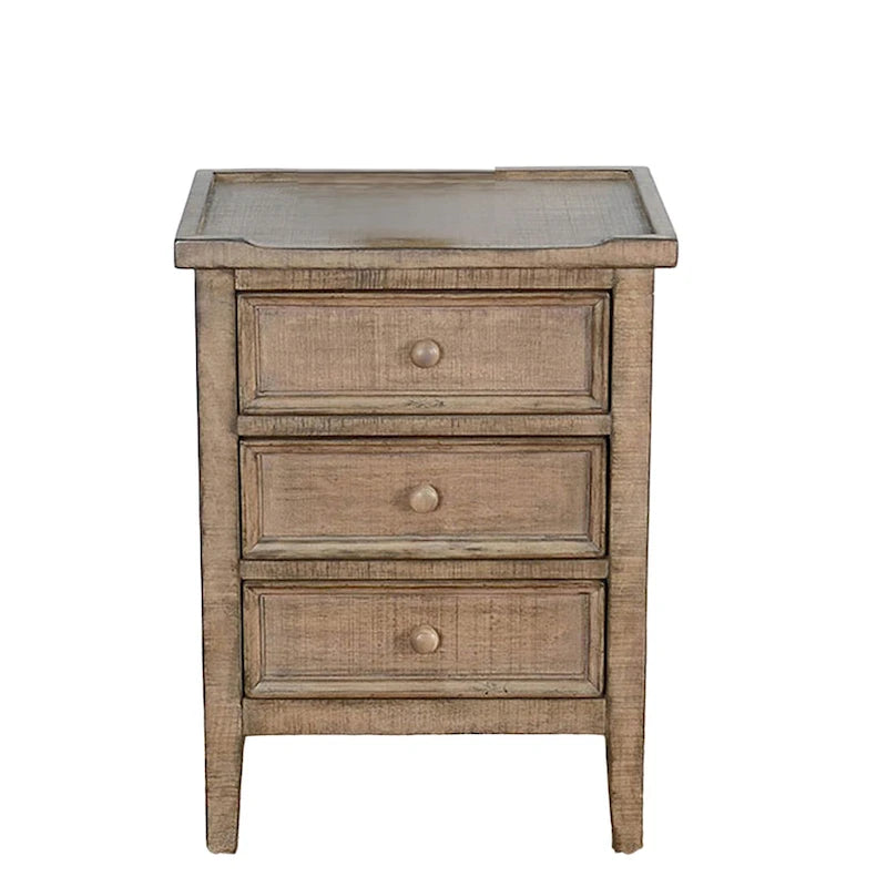 Rena End Table with 3 Drawers, 19 Inch Distressed Brown Mahogany Wood