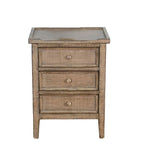 Rena End Table with 3 Drawers, 19 Inch Distressed Brown Mahogany Wood