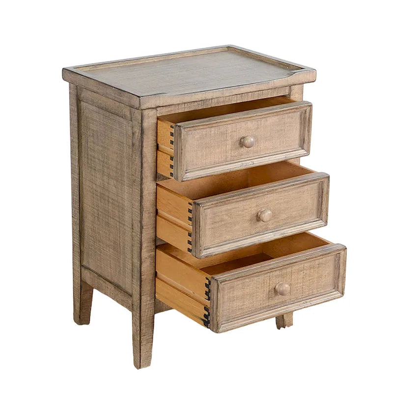 Rena End Table with 3 Drawers, 19 Inch Distressed Brown Mahogany Wood