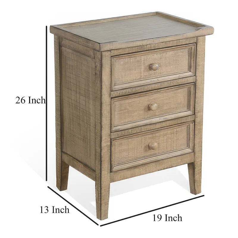 Rena End Table with 3 Drawers, 19 Inch Distressed Brown Mahogany Wood