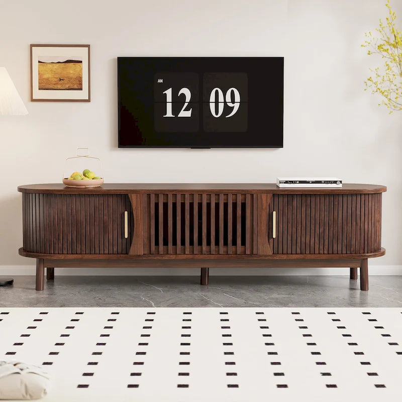 Modern Dark Brown TV Stand for 75  TVs,Solid Wood TV Console with Storage Cabinet,Entertainment Center