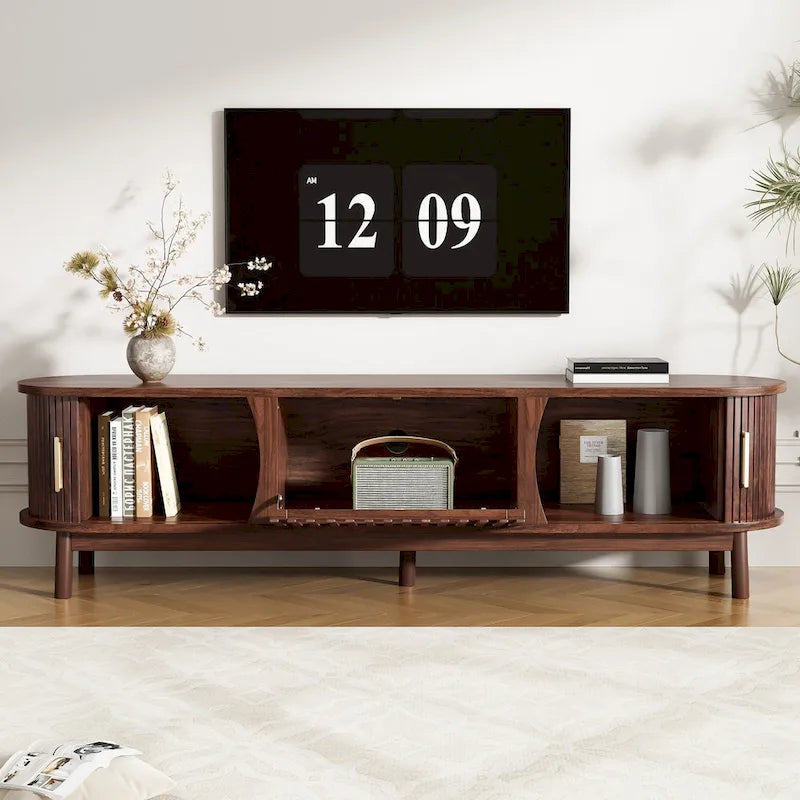 Modern Dark Brown TV Stand for 75  TVs,Solid Wood TV Console with Storage Cabinet,Entertainment Center