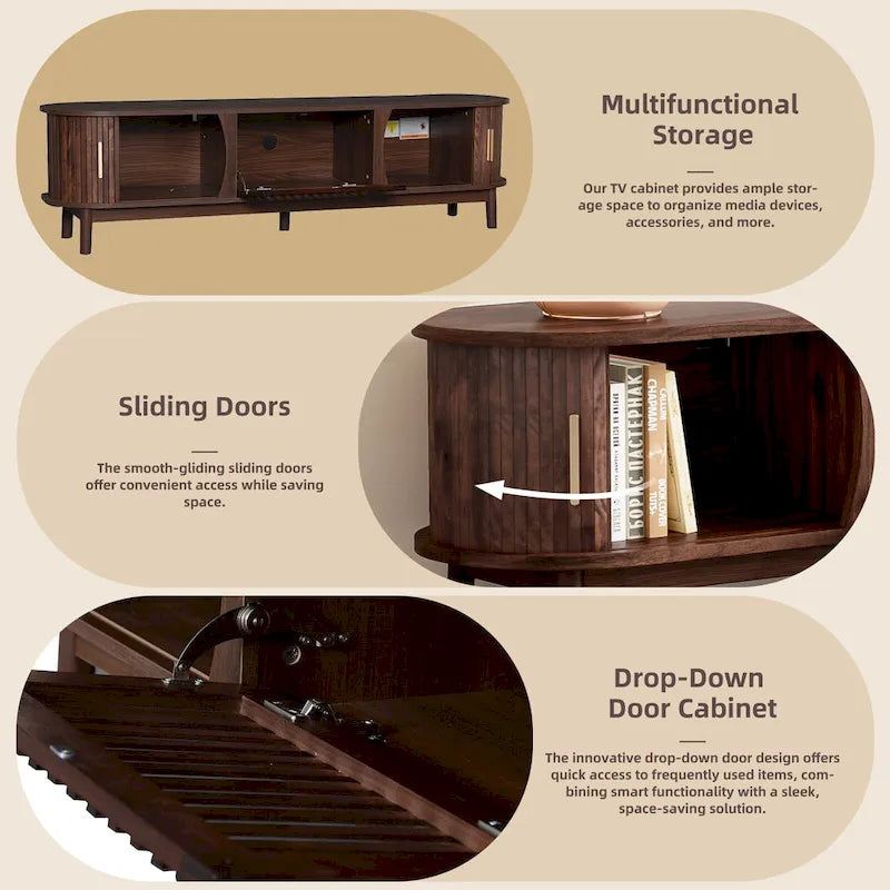 Modern Dark Brown TV Stand for 75  TVs,Solid Wood TV Console with Storage Cabinet,Entertainment Center