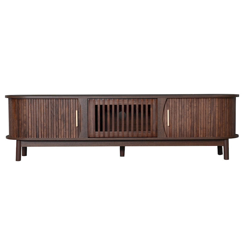 Modern Dark Brown TV Stand for 75  TVs,Solid Wood TV Console with Storage Cabinet,Entertainment Center