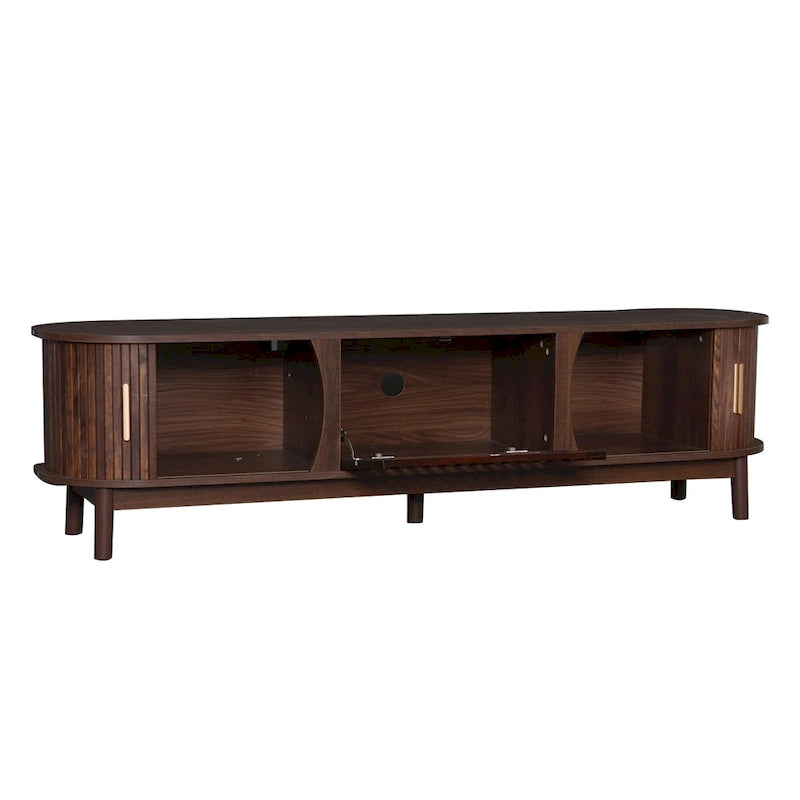 Modern Dark Brown TV Stand for 75  TVs,Solid Wood TV Console with Storage Cabinet,Entertainment Center
