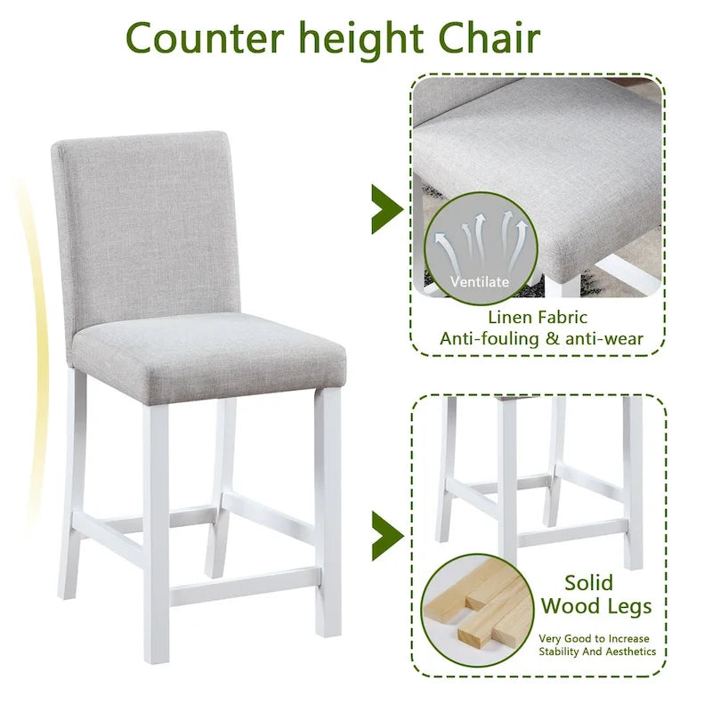 5 Pcs Counter Height Dining Table Set, Wooden Diningroom Furniture Set with Square Table and 4 Upholstered Chairs