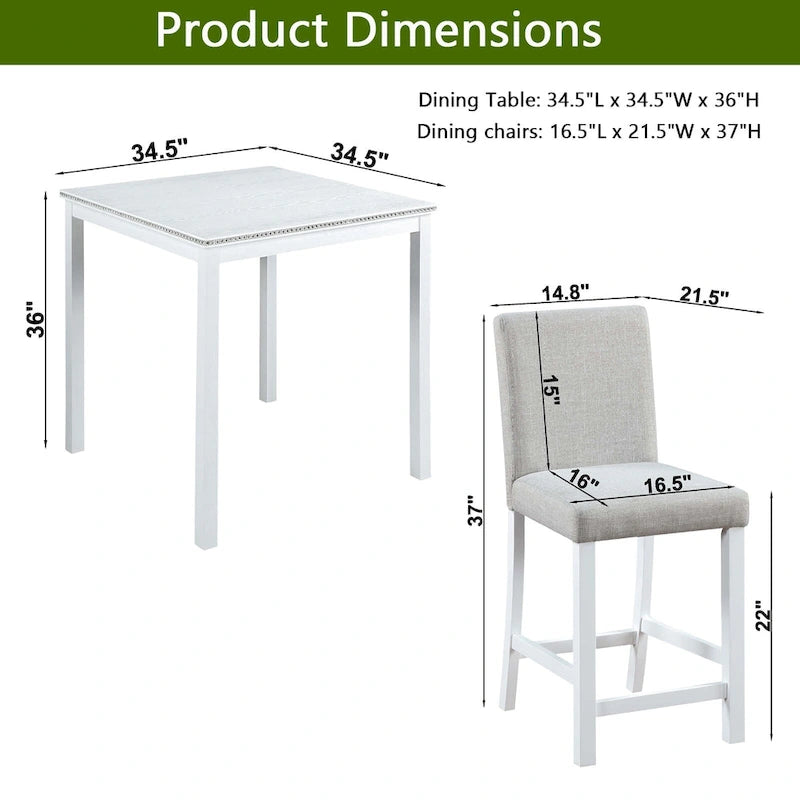 5 Pcs Counter Height Dining Table Set, Wooden Diningroom Furniture Set with Square Table and 4 Upholstered Chairs