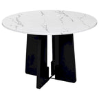 5 Piece Kitchen Table and Chairs Set, 4 People Round Dining Table Set, 4 Upholstered Chairs with Rubber Wood Legs